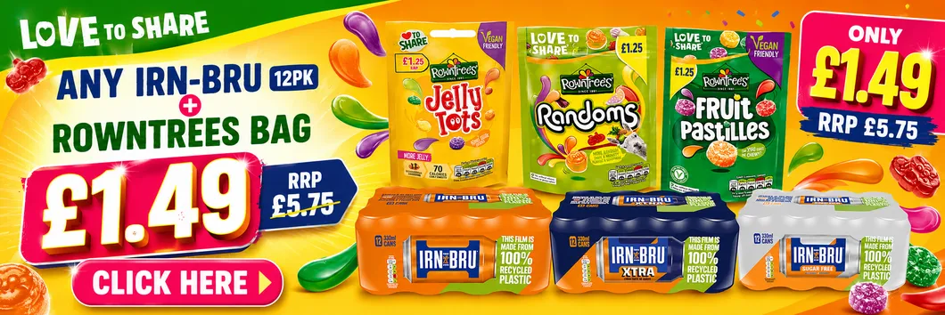 £1.49 Any Irn Bru 12x330ml & Rowntrees