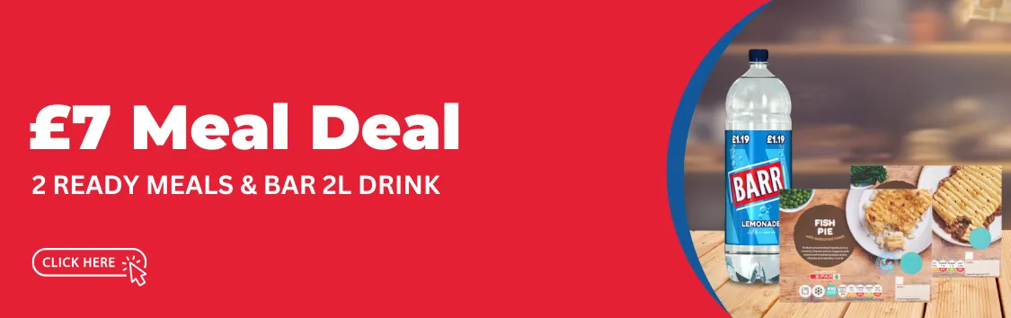 2 Spar Ready Meals (any of) & 1 Barr 2l bottle of juice (any of) for £7