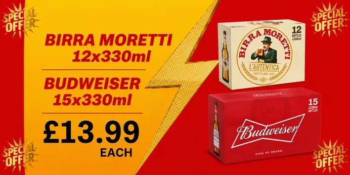 BUDWIESER 15PK , BIRRA MORETTI 12PK