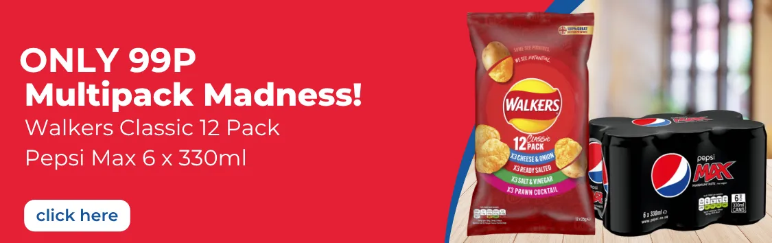 Multipack Madness, 12 pack Walkers & 6 pack Pepsi Max only 99p