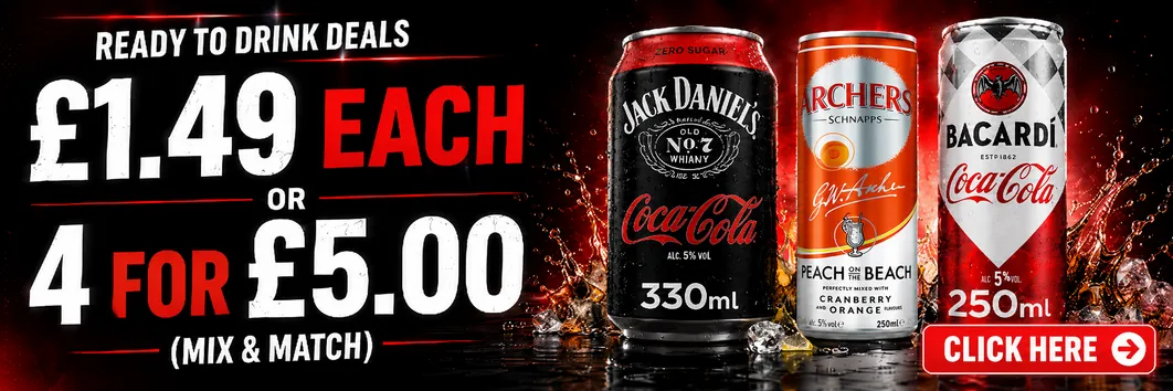 RTD JD, Archers & Bacardi £1.49 or 4 for £5