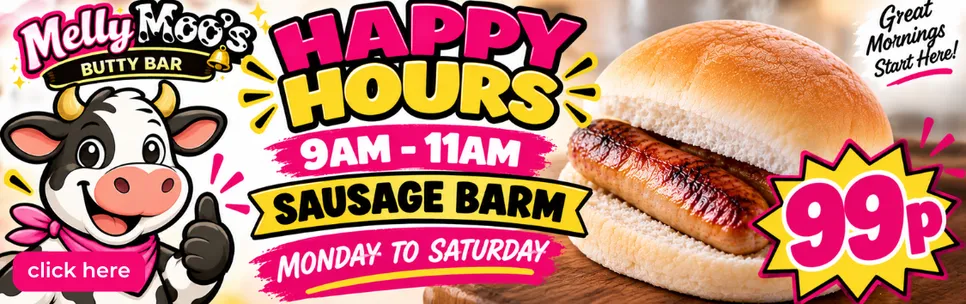 99p Sausage Barm 9am-11am