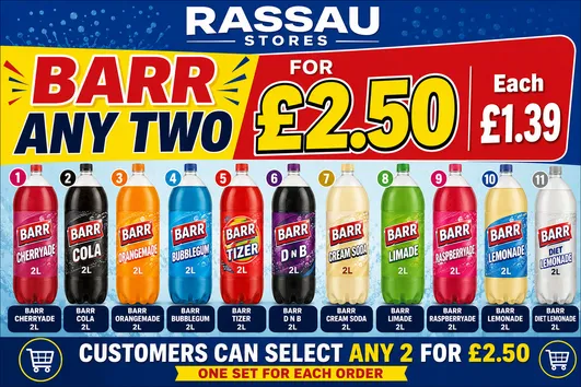 BARR 2ltr BOTTLES 2 for £2.50 