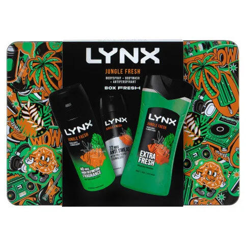 Multi Branded LYNX deodorant Gift Set Jungle Fresh Tin Fresh 3 piece 
