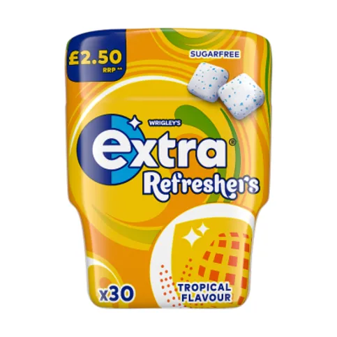 Extra Refreshers Tropical Flavour Sugarfree Chewing Gum Bottle 30 Pieces