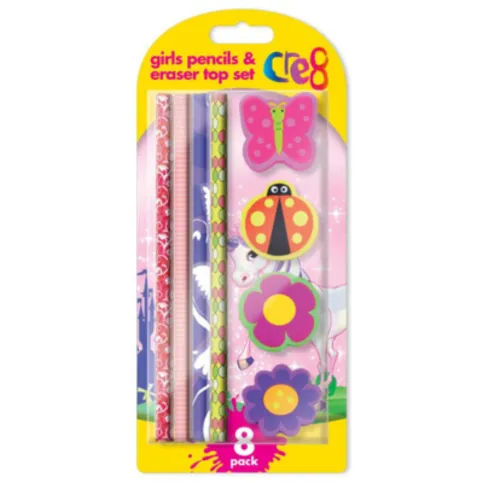 Girls Pencils And Eraser Top Set