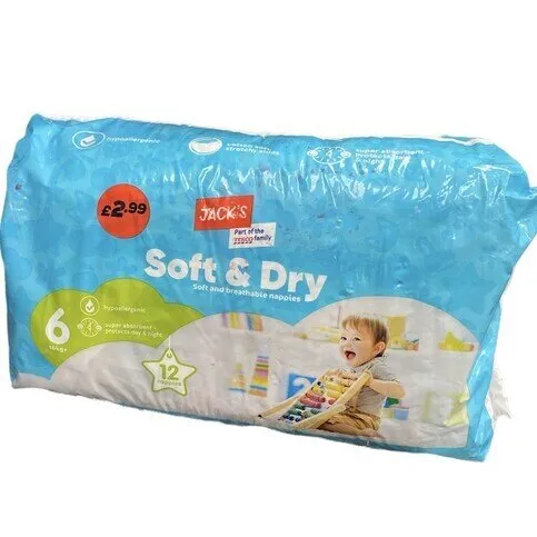 Jack's Soft & Dry Nappies 12 Pack - Size 6