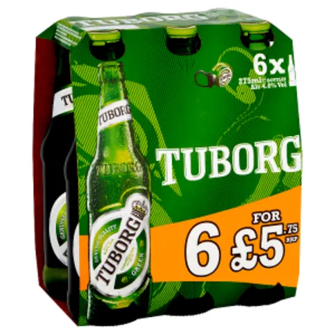 Tuborg Lager Beer 6 x 275ml Bottles