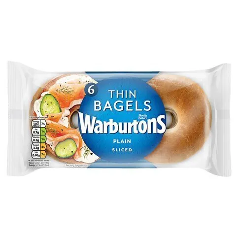 Warburtons 6 Original Soft & Sliced Thin Bagels