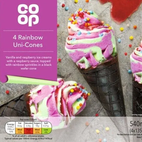 Co-op Rainbow Uni-Cones 4 x 135ml (540ml)