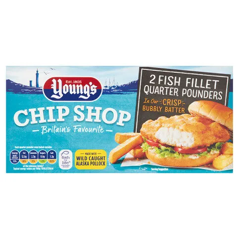 Young's Chip Shop 2 Fish Fillet Quarter Pounders 227g