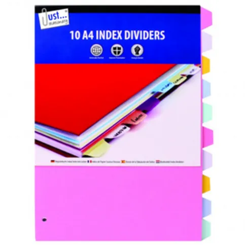 A4 Paper Index Dividers Assorted Colours 10 Pack