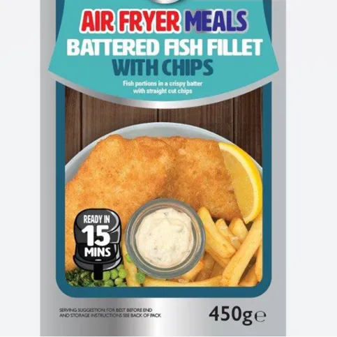 MJ's Air Fryer Meals Battered Fish Fillets with Chips 450g