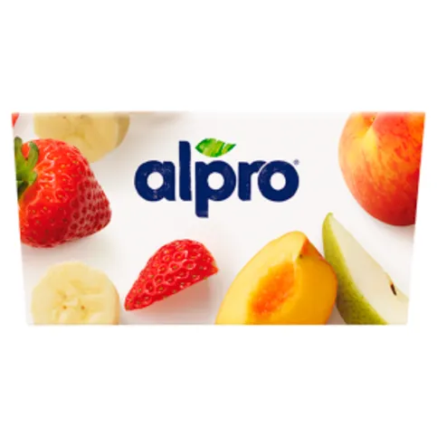 Alpro No Bits Strawberry-Banana & Peach-Pear Yoghurt Alternative 4 x 125g