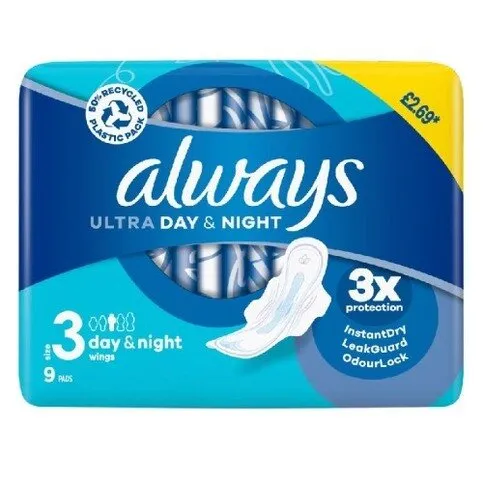 ALWAYS ULTRA DAY & NIGHT WINGS PM£2.69 9 PADS