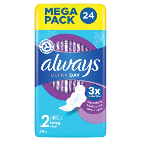Always Ultra Day Sanitary Towels Long (Size 2) Wings 24 Pads
