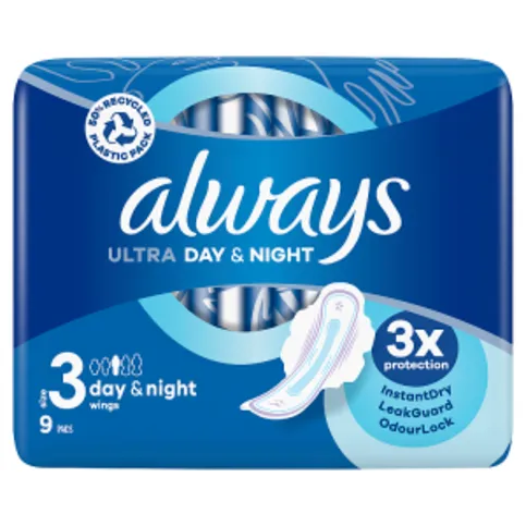 Always Ultra Sanitary Towels Day & Night (Size 3) Wings X9 Pads