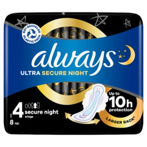 Always Ultra Sanitary Towels Secure Night (Size 4) Wings 8 Pads
