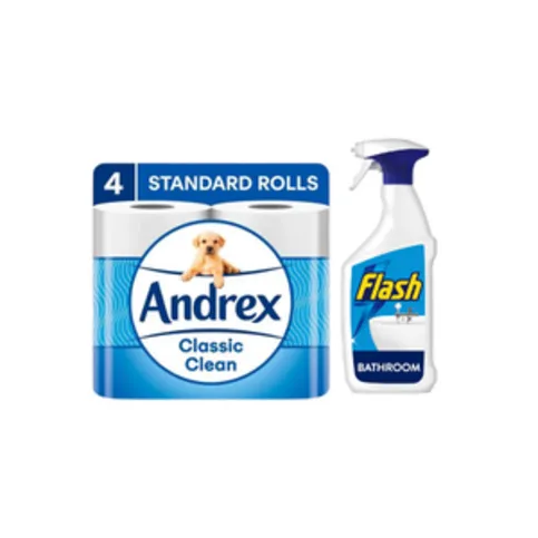 Andrex Classic Clean 4 Toilet Rolls + Free Flash Bathroom Spray