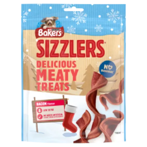 BAKERS DOG TREATS SIZZLERS BACON PM£1.39 90G