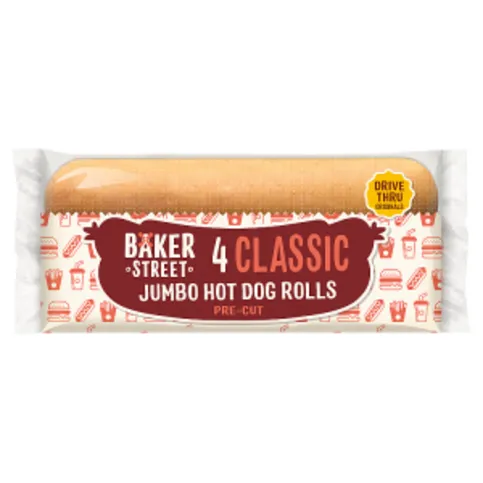 Baker Street Classic Jumbo Hot Dog Rolls 4 Pack
