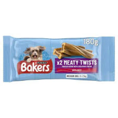 Bakers x2 meaty twists with beef (medium dog) 180g