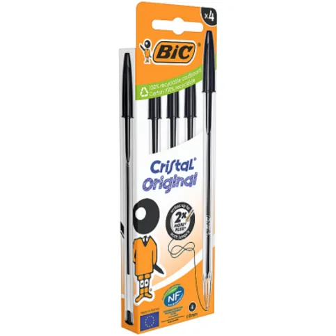 BIC Cristal Original Black Ball Pens x4