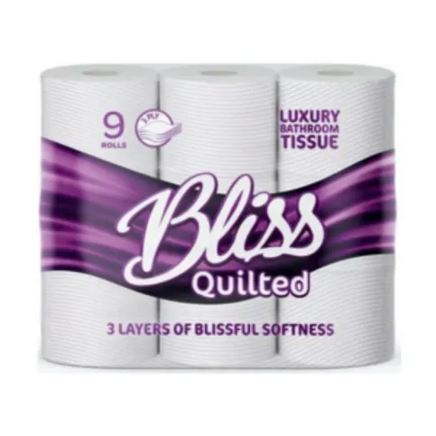 Bliss Quilted 3-Ply Luxury Bathroom Soft Tissue Pack of 9