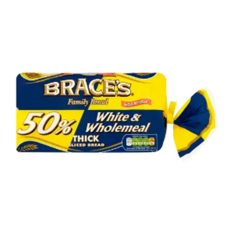 Brace's Family Bread 50% White & Wholemeal Thick Sliced Bread 800g