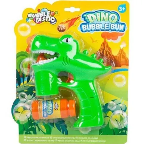 BUBBLETASTIC LIGHT UP BUBBLE DINOSAUR GUN & 2PK SOLUTION