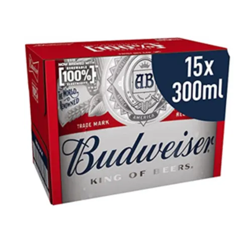 Budweiser Lager Beer Bottles 15 x 300ml