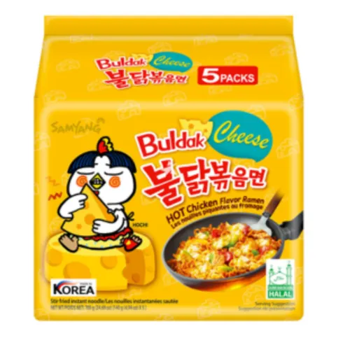 Buldak Hot Chicken Flavour Ramen Noodles Cheese Flavour 5 Pack