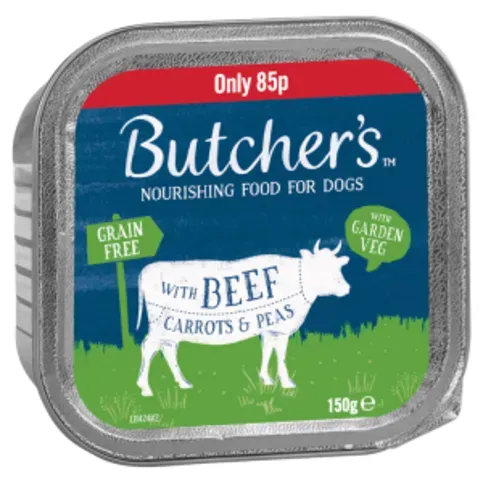 BUTCHERS BEEF CARROT & PEAS TRAY PM£1 150G