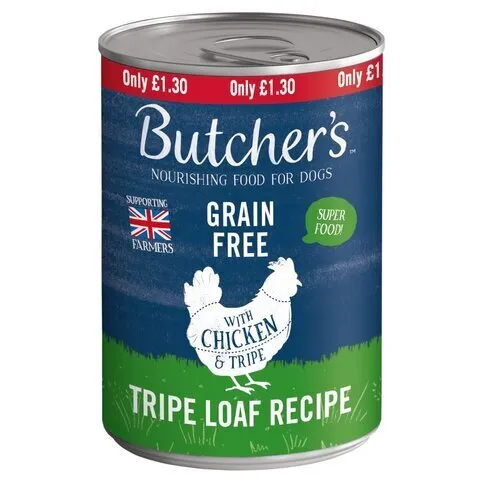 BUTCHERS CHICKEN & TRIPE DOG FOOD TIN PM£1.30 400G
