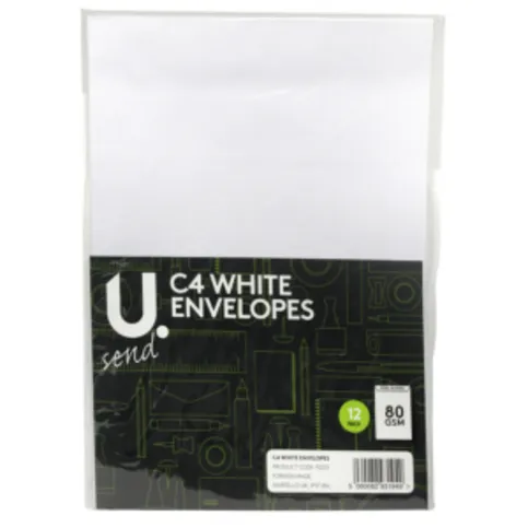 C4 White Envelopes 12 Pack