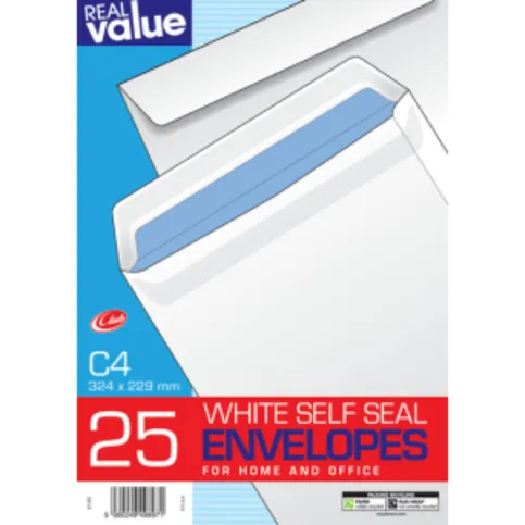 C4 White Self Seal Envelopes 25 Pack