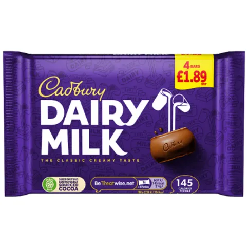 Cadbury Dairy Milk Chocolate Bar 4 Pack (108.8g)
