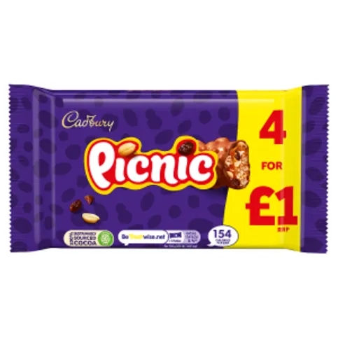 Cadbury Picnic Chocolate Bar 4 Pack 128g