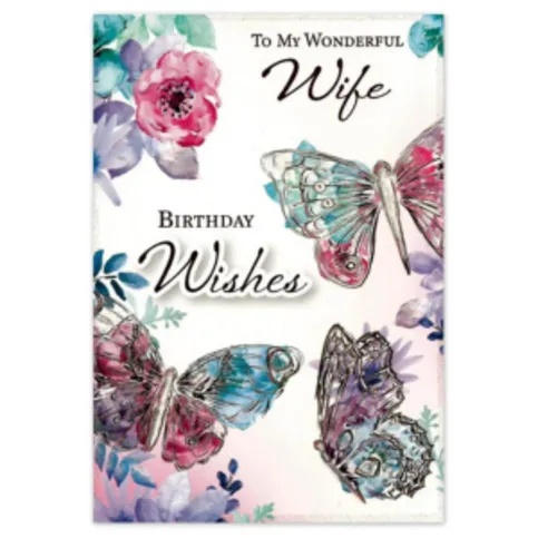Wife Birthday Card for Her Women Female Butterflies