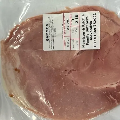 Morrison & Ritchie Family Butchers of Alexandria  - Sliced Gammon, approx 150g
