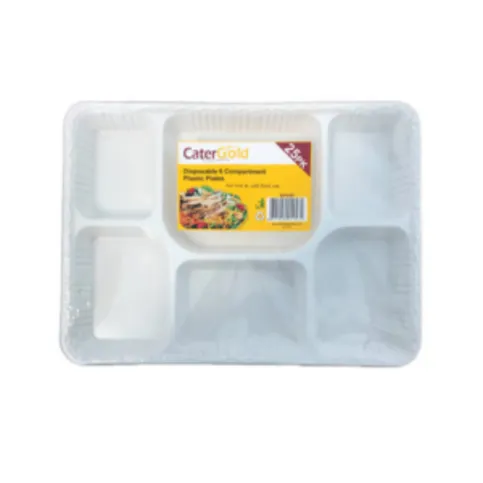 Cater Gold Tray 6 Compartment Plastic Plate 25 Pack