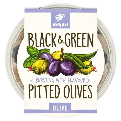 CHILLED: DELPHI BLACK & GREEN OLIVES 160G