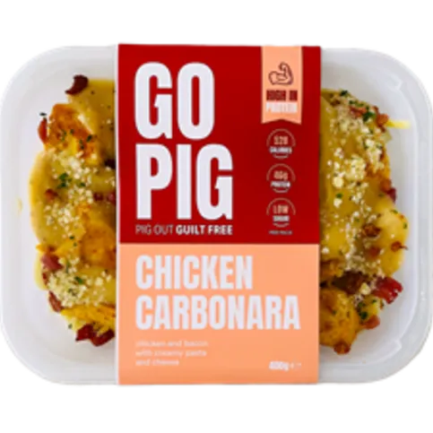 CHILLED: GO PIG CARBONARA, CHICKEN AND BACON WITH CREAMY PASTA 400G