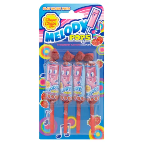 Chupa Chups Melody Pops Strawberry Flavour Lollipops - 14g / 4 Lolly Multipack