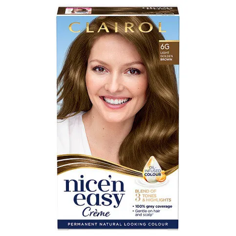 Clairol Nice'n Easy Crème, Natural Looking Oil Infused Permanent Hair Dye, 6G Light Golden Brown