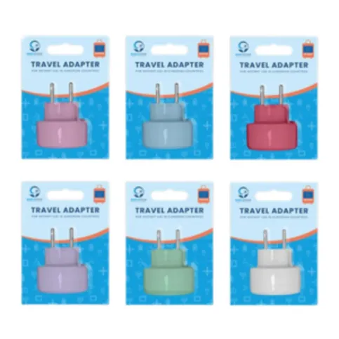 COLOURED TRAVEL ADAPTOR EUROPE EACH