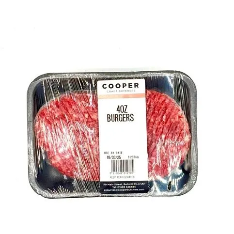 LOCAL: COOPERS 4OZ BEEF BURGERS 0.232KG