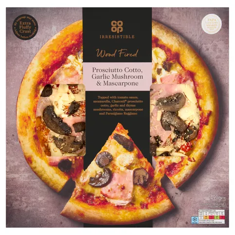 Co-op Irresistible Prosciutto Cotto, Garlic Mushroom & Mascarpone Pizza 491g