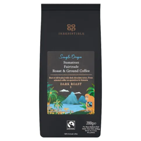 Co-op Irresistible Single Origin Sumatran Fairtrade Roast & Ground Coffee 200g