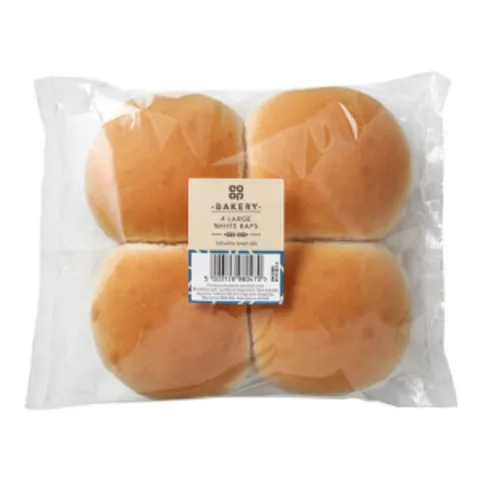 Co-op Bakery 4 Large White Baps
